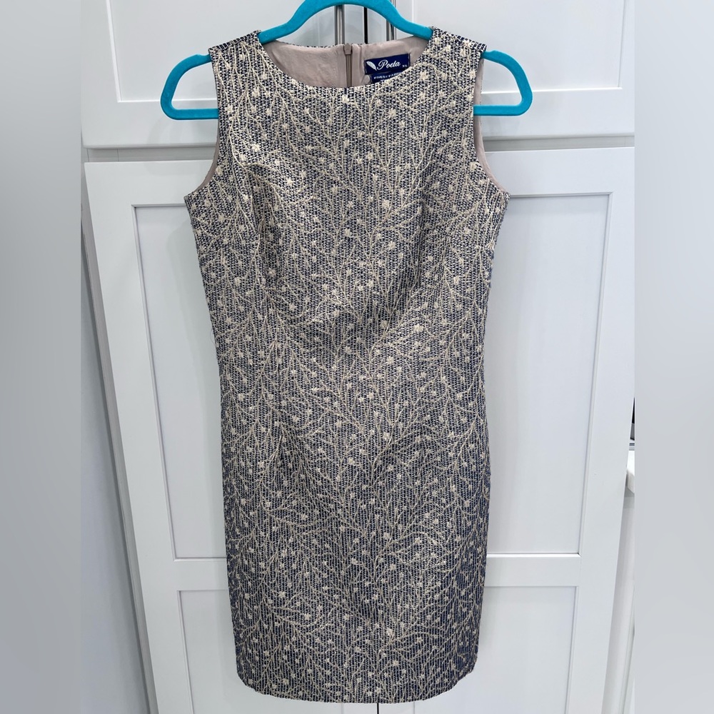 Vintage Unique Gold and Navy Sheath Dress XS